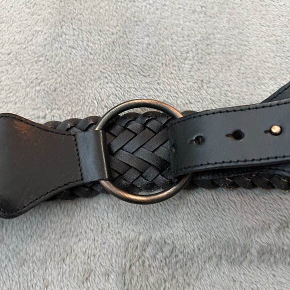 Gap Black Thick Wide Leather Woven Braided Belt Women's MEDIUM - Picture 4 of 6